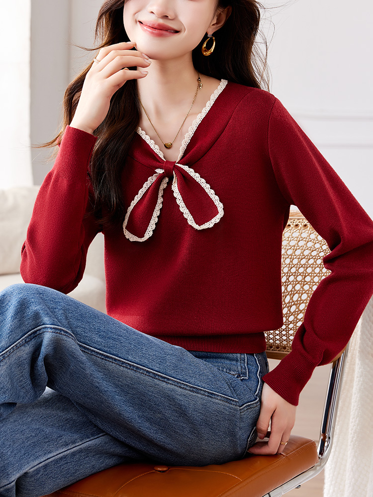 Bow bottoming shirt pullover sweater for women