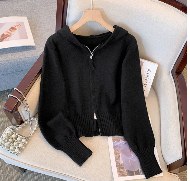 Double zip thin coat France style loose sweater