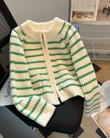 Round neck loose lazy coat slim knitted stripe cardigan