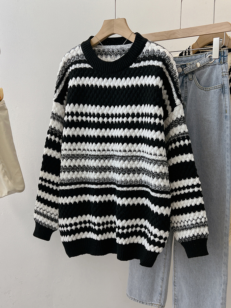Stripe long sweater autumn and winter coat for women