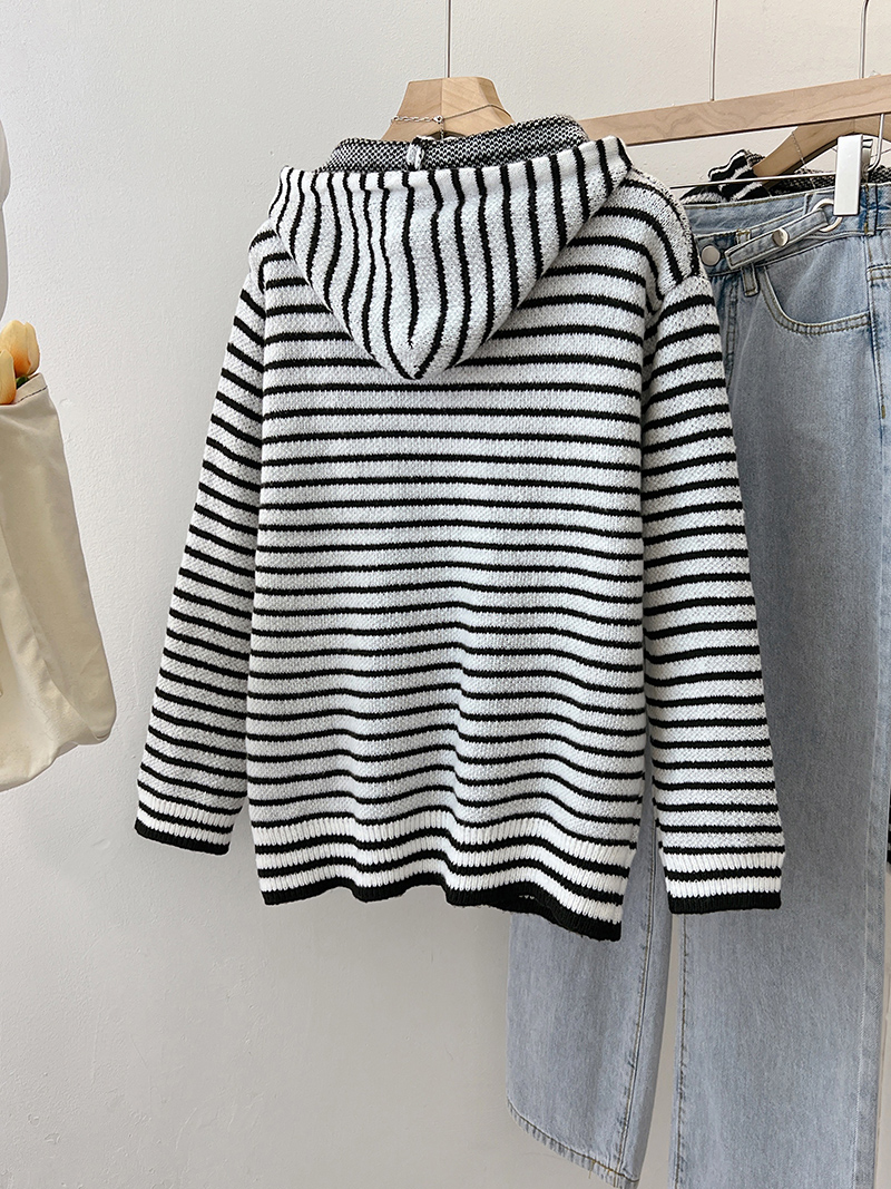 Stripe autumn cardigan college style hooded sweater