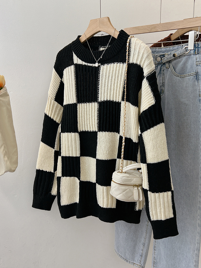 Japanese style retro tops niche chessboard sweater