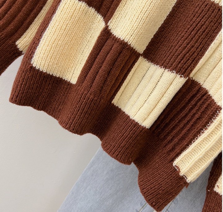 Japanese style retro tops niche chessboard sweater