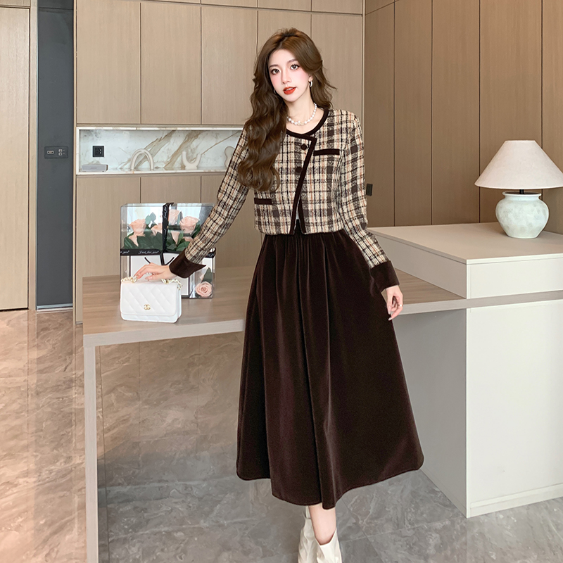 Chanelstyle short skirt plaid coat 2pcs set