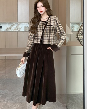 Chanelstyle short skirt plaid coat 2pcs set
