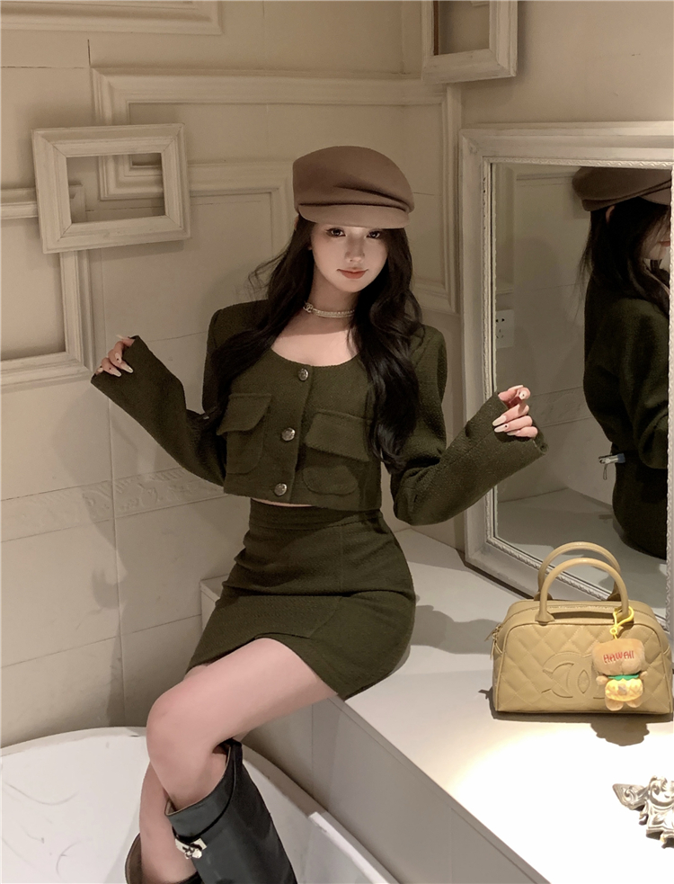 Korean style high waist coat slim skirt a set