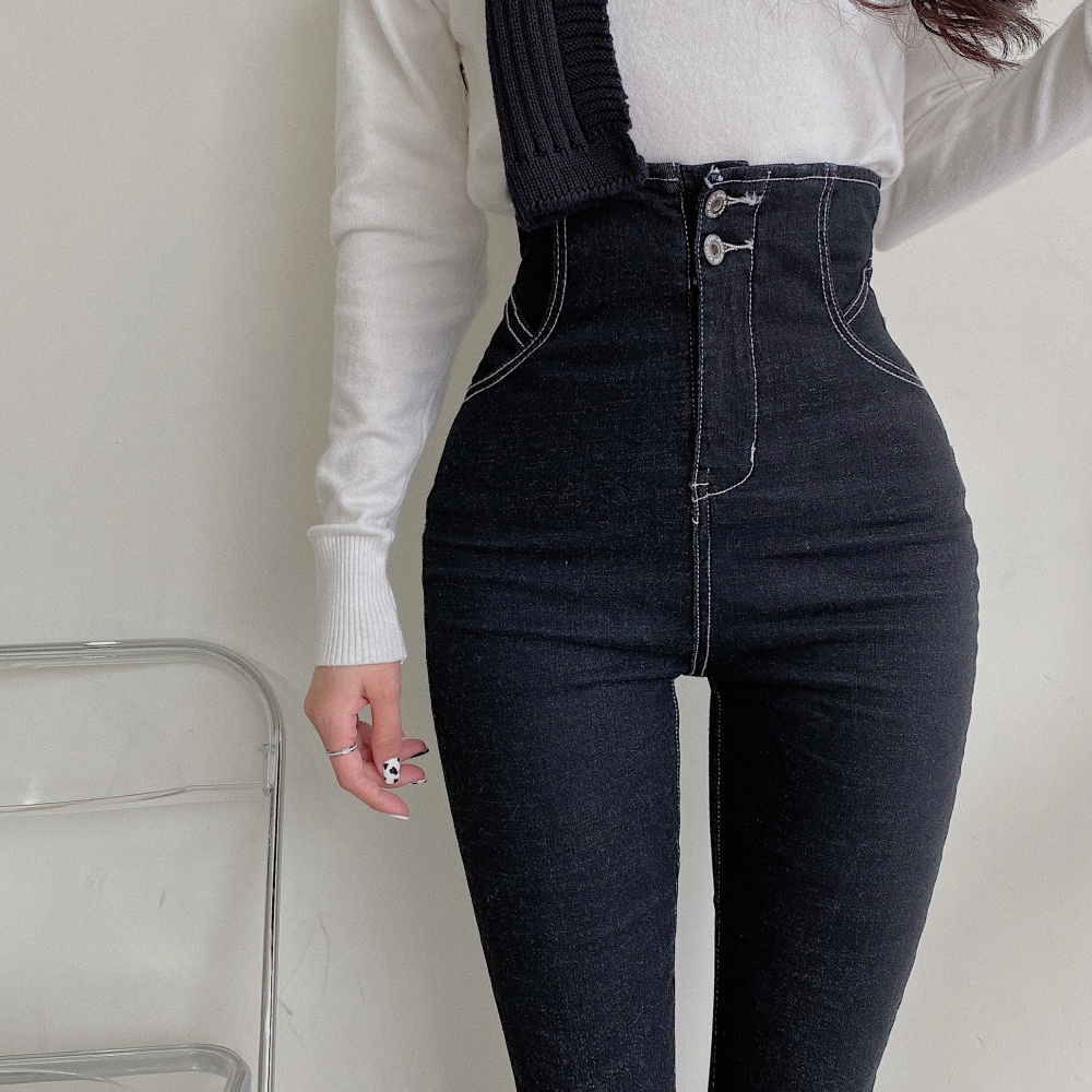 Elasticity high waist jeans slim feet long pants for women