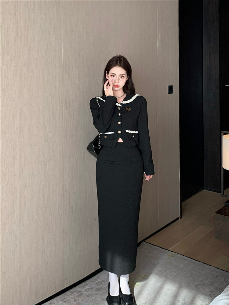 Fashion navy collar skirt autumn tops a set for women