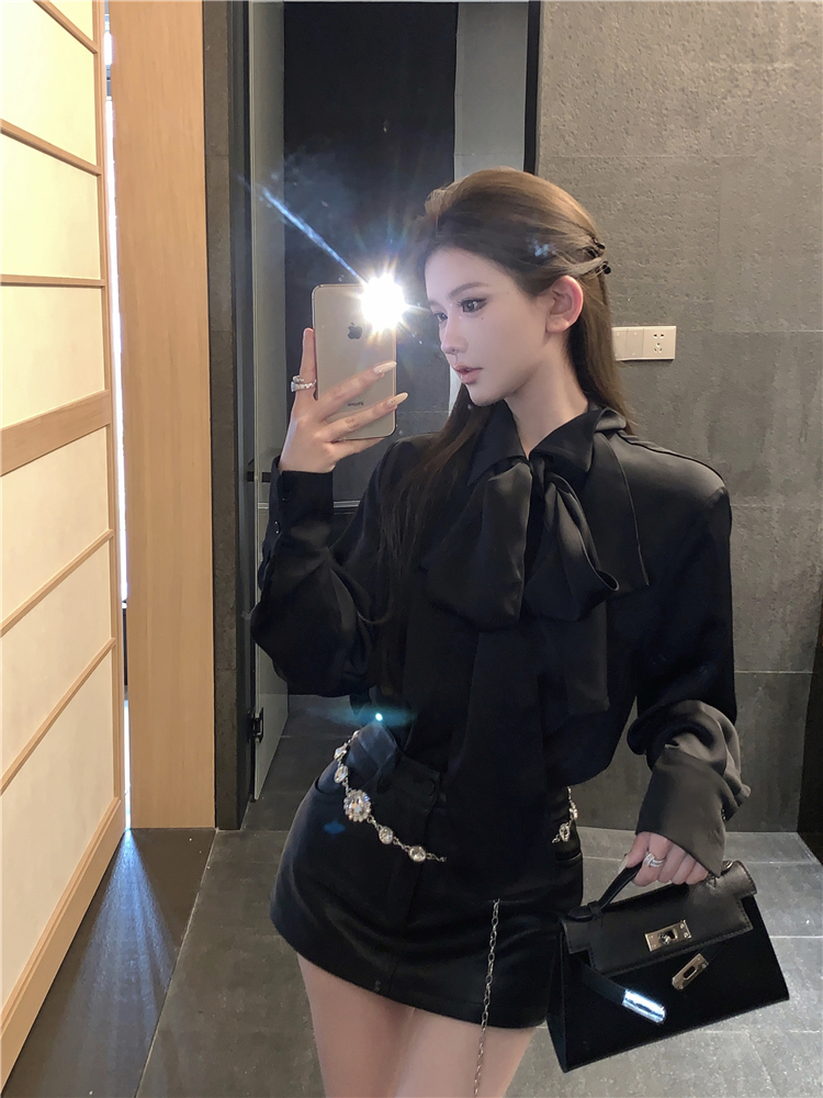 Korean style big streamer bow shirt