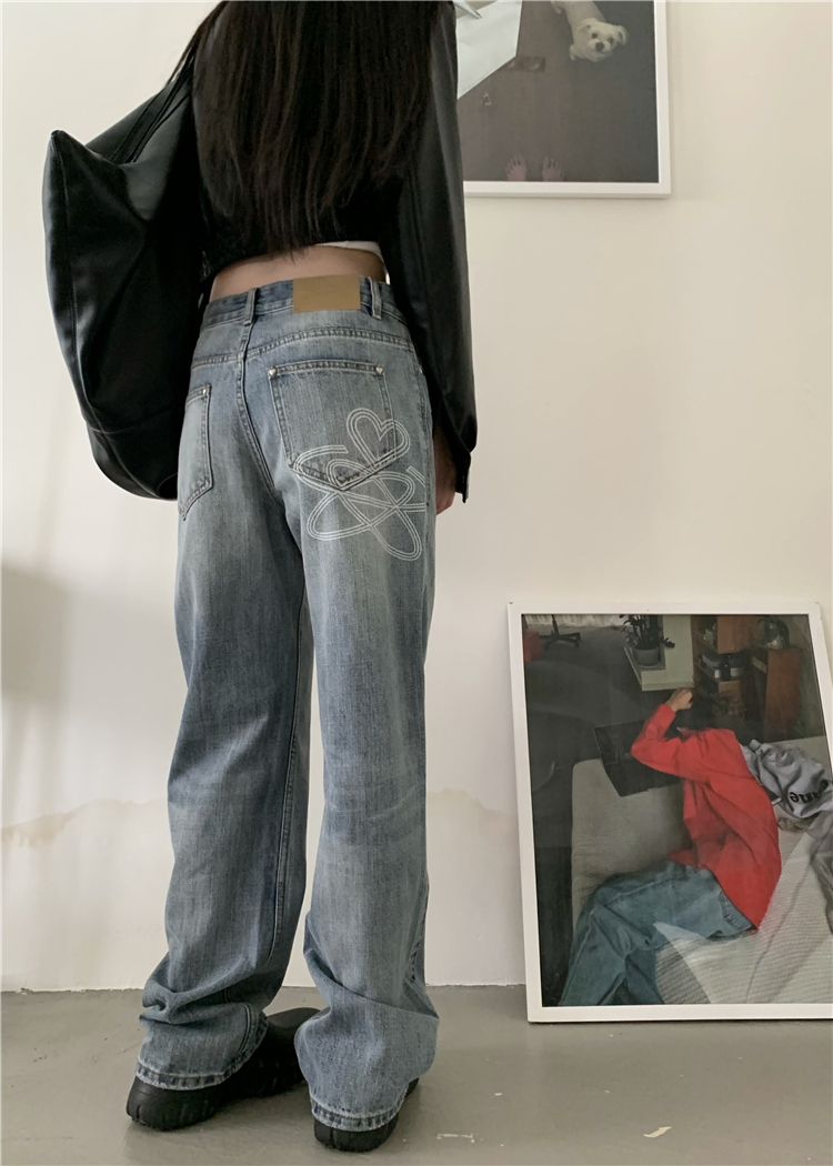 High waist all-match jeans retro autumn long pants