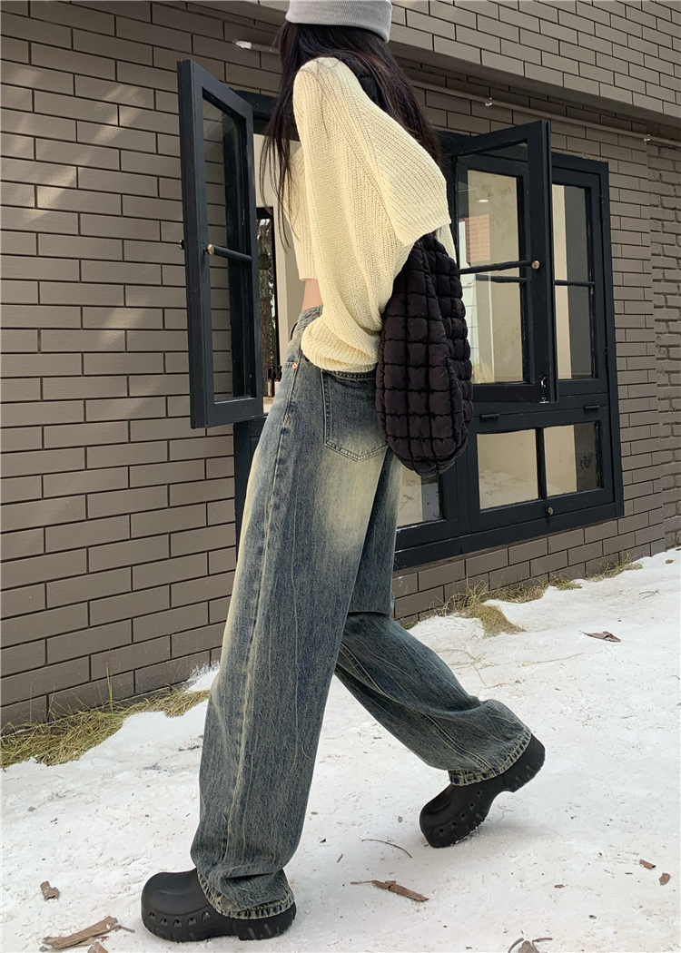 High waist autumn and winter pants retro jeans for women