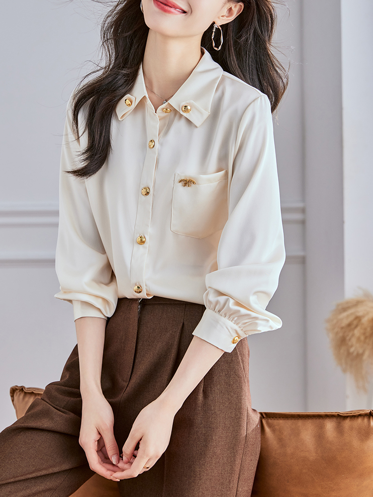Fashion retro tops long sleeve chiffon shirt for women