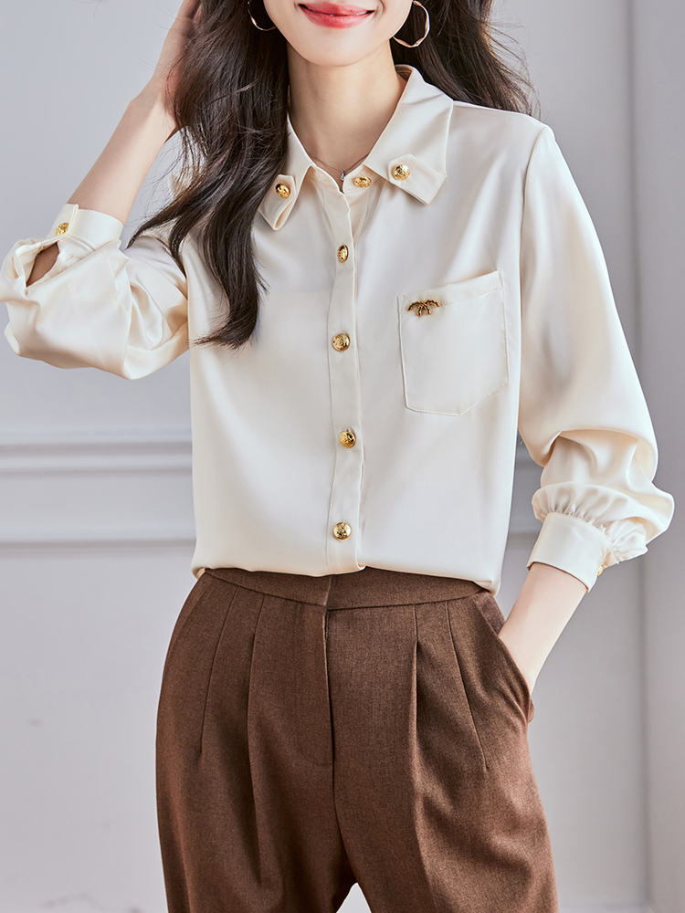 Fashion retro tops long sleeve chiffon shirt for women
