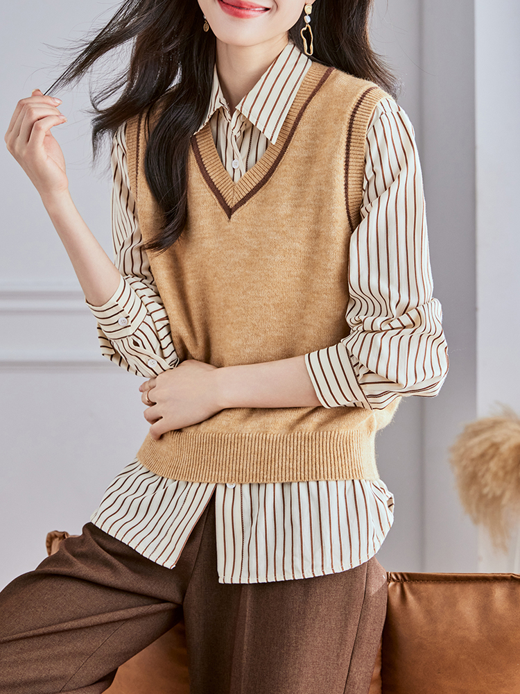 Fashion knitted waistcoat winter shirt 2pcs set for women