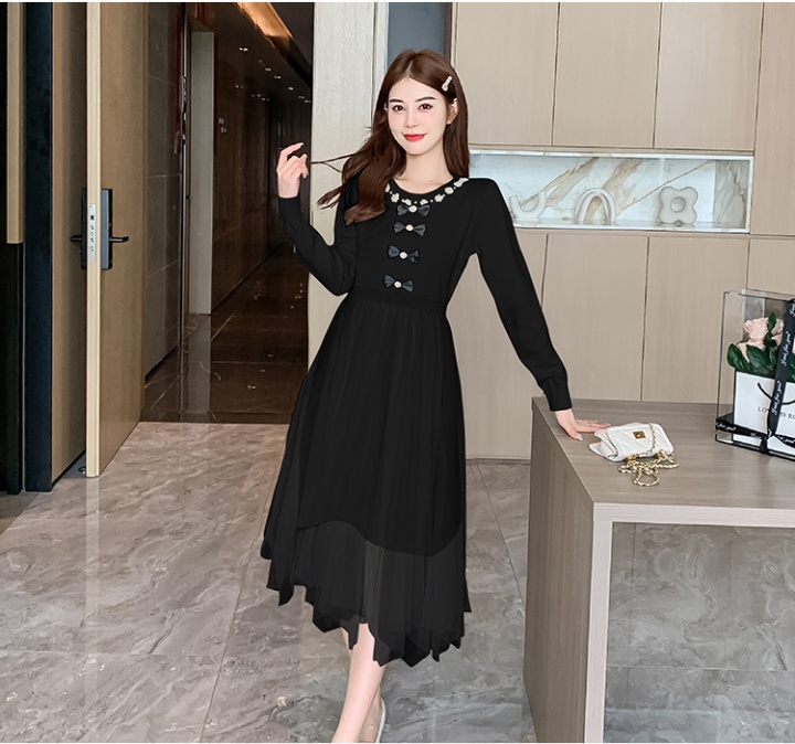 Splice gauze France style autumn and winter temperament dress