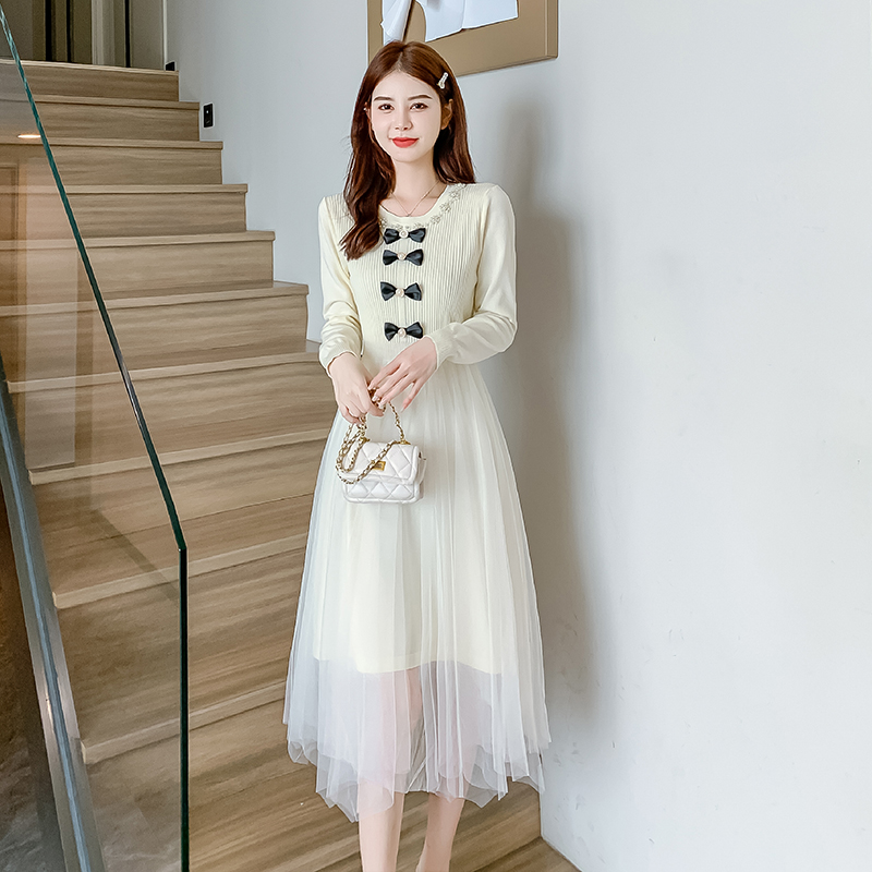 Splice gauze France style autumn and winter temperament dress