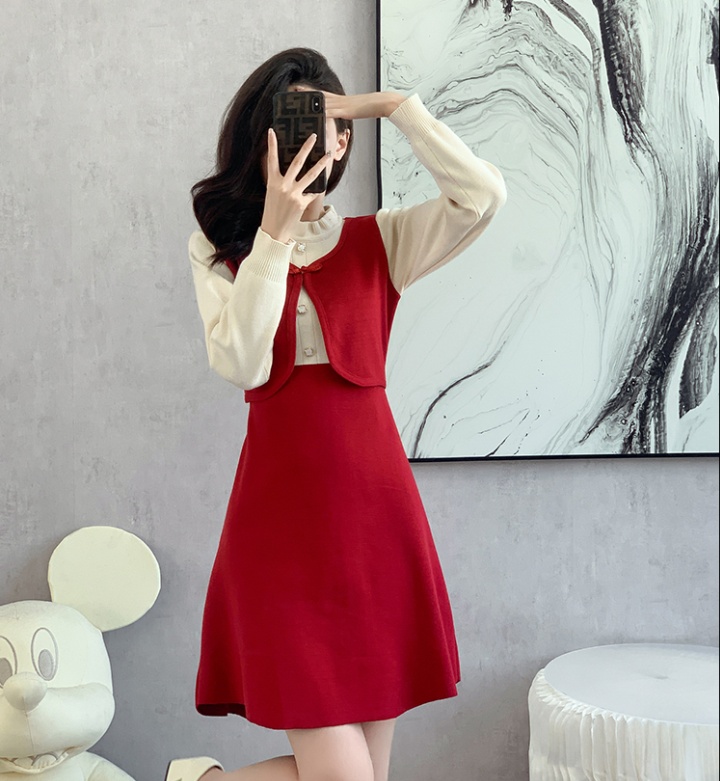 Slim Korean style temperament mixed colors dress