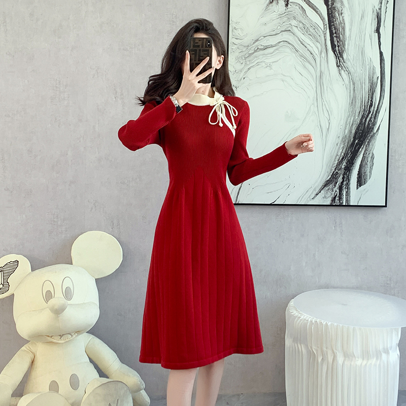 Autumn and winter knitted butterfly Chinese style dress