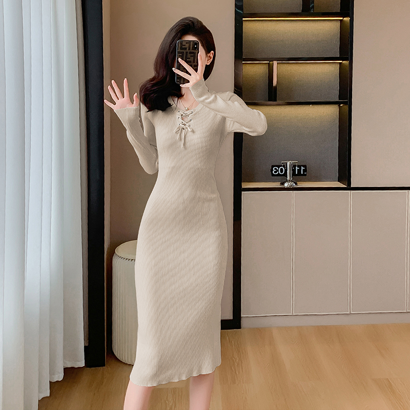 Autumn and winter slim Korean style knitted frenum dress