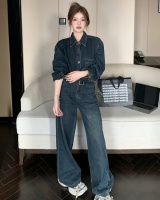 Fashion retro shirt denim long pants 2pcs set