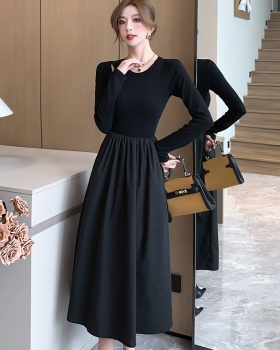 Black temperament long dress slim long sleeve dress