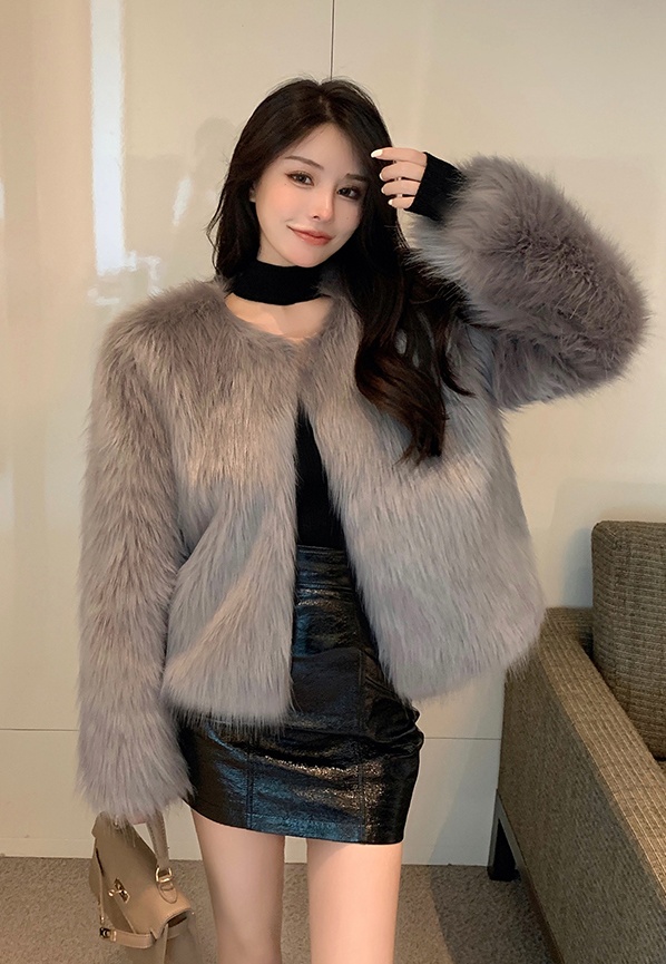 Plush slim winter light fur coat fox fur short loose coat