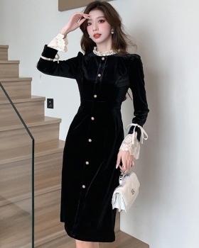 Retro chanelstyle black slim dress for women