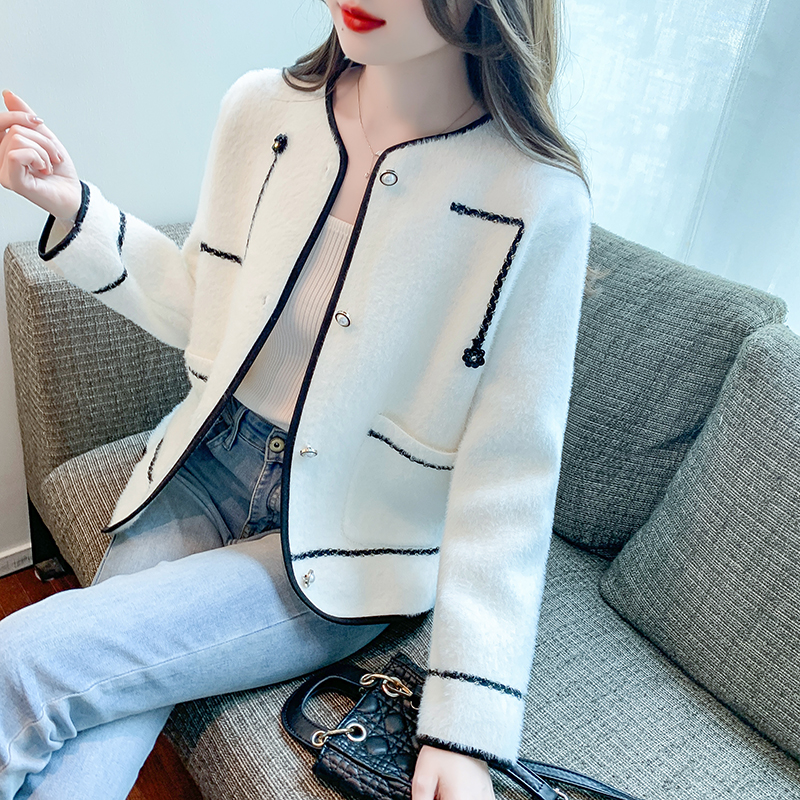 Chanelstyle autumn white tops Casual France style coat