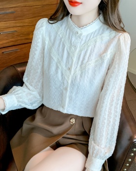White lace France style shirt autumn splice tops for women