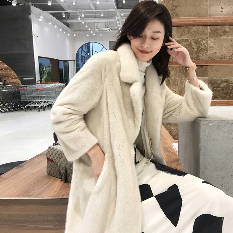 Velvet winter business suit long mink overcoat for women