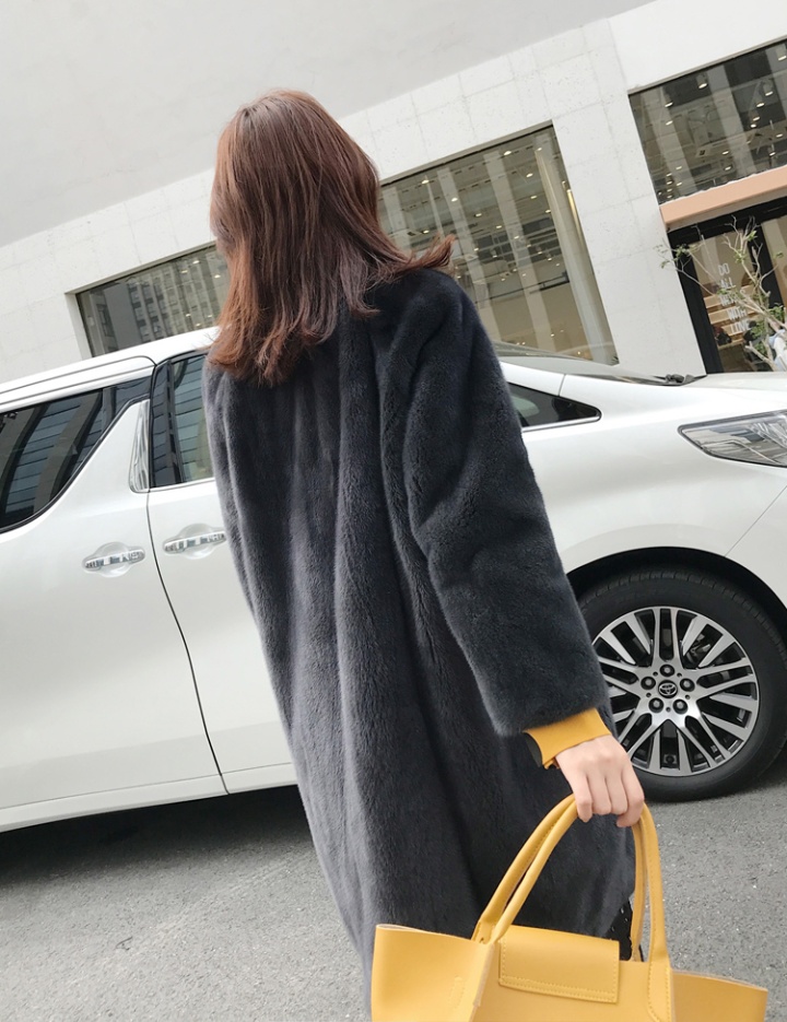 Velvet winter business suit long mink overcoat for women