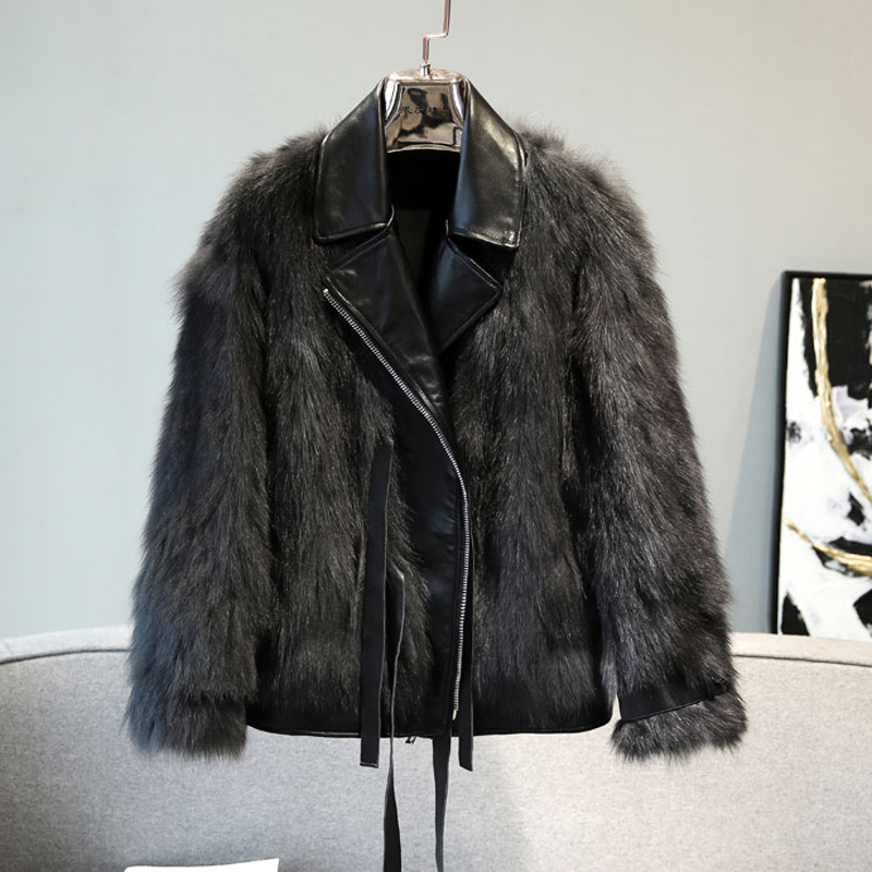 Locomotive fox fur overcoat short hairy fur coat for women