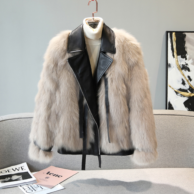 Locomotive fox fur overcoat short hairy fur coat for women