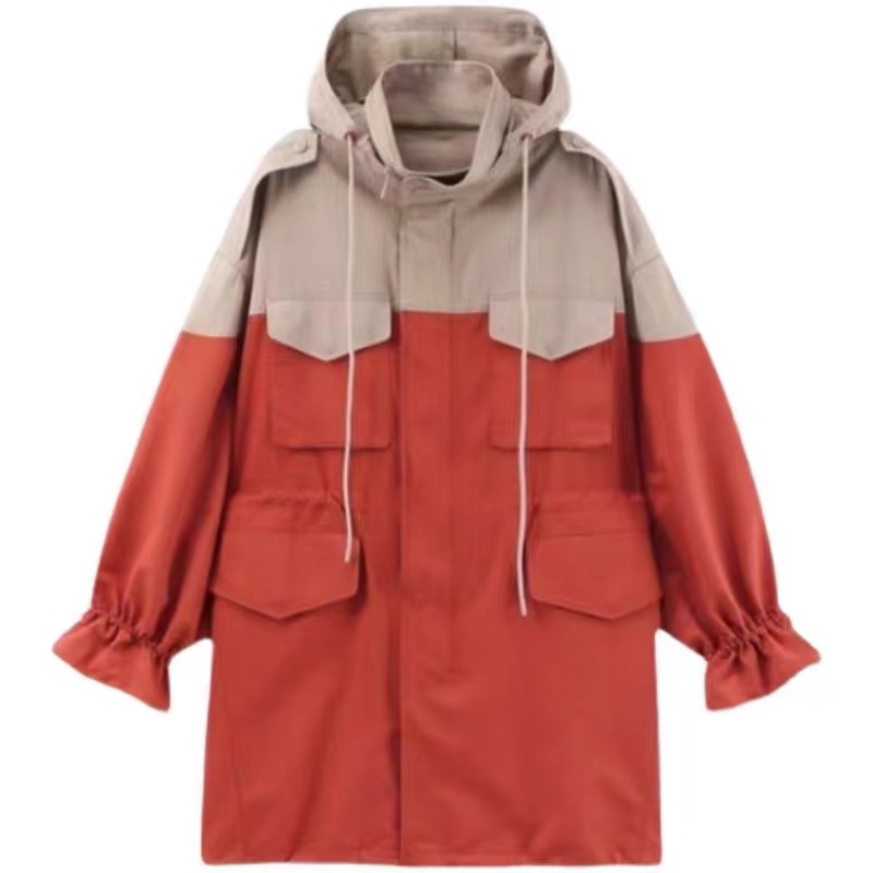 Mixed colors loose windbreaker long coat for women