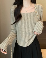 Knitted buckle all-match slim tops for women