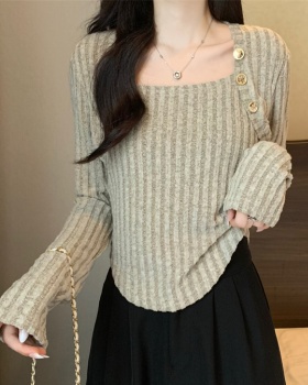 Knitted buckle all-match slim tops for women