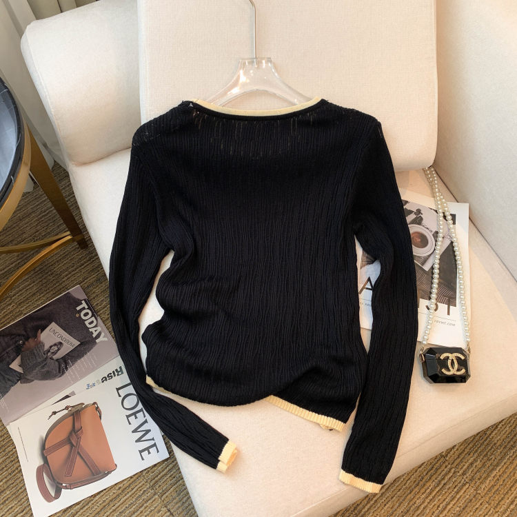 Contrast color collar tops Korean style sweater for women