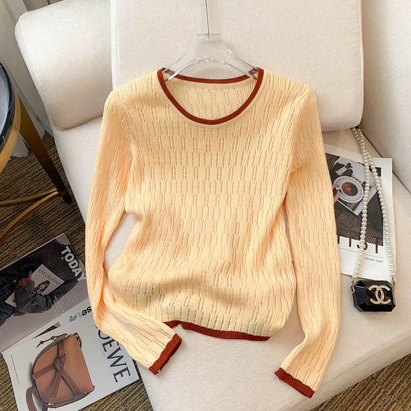 Contrast color collar tops Korean style sweater for women