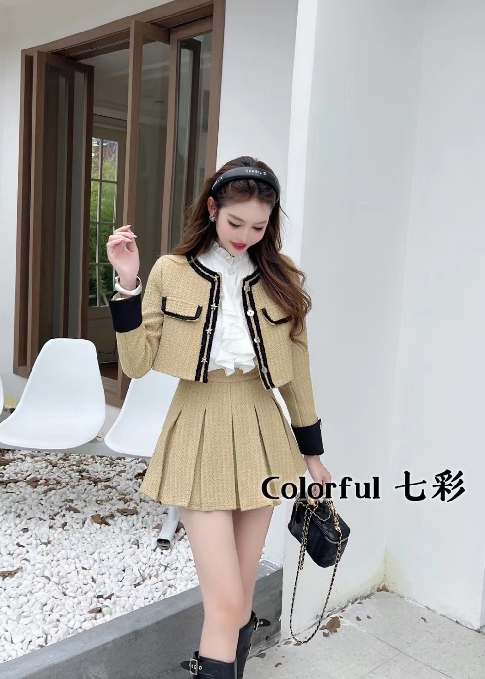 Chanelstyle coat short skirt 2pcs set for women