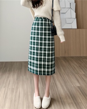 Plaid long skirt after the split woolen long dress
