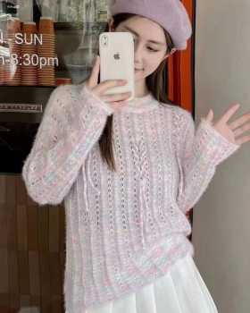 Spring and autumn niche tops rainbow stripe sweater for women