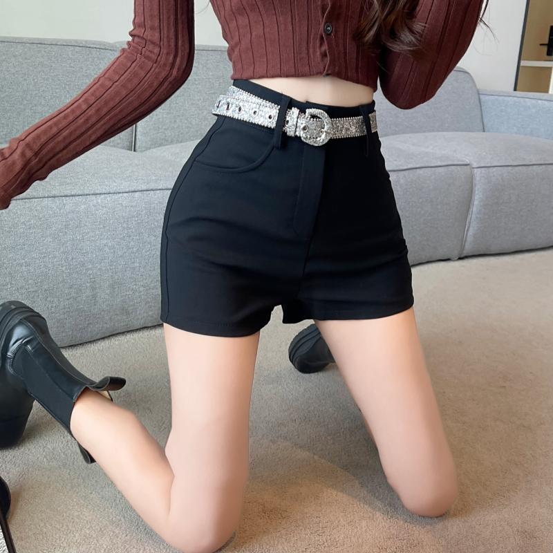 High waist sexy black belt tight spicegirl shorts