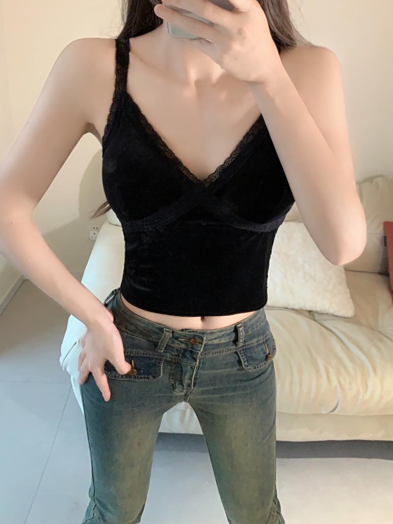 With chest pad V-neck vest bottoming sling tops for women
