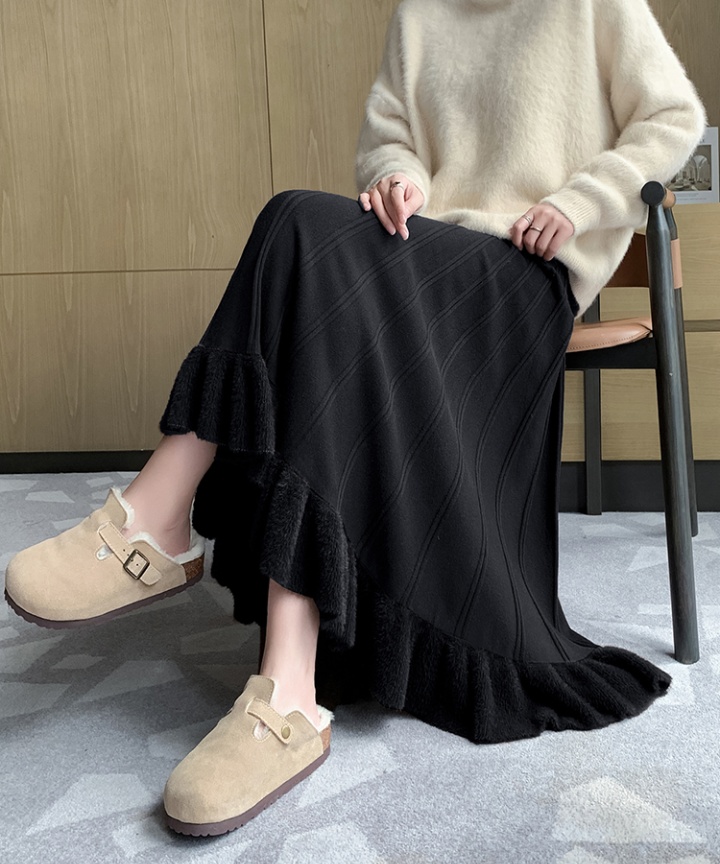 Big skirt pleated A-line knitted skirt