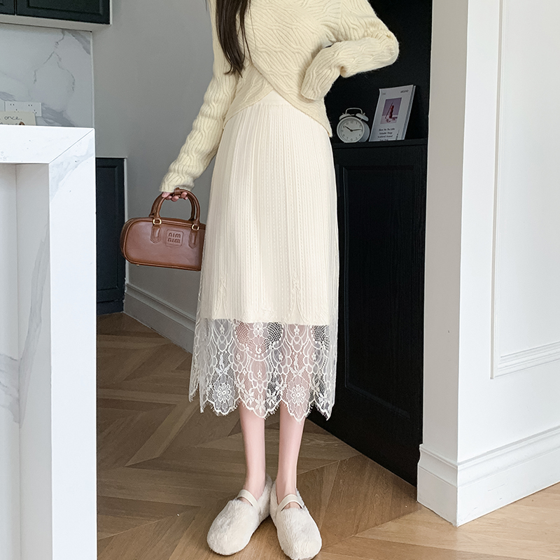 Autumn and winter package hip knitted skirt for women