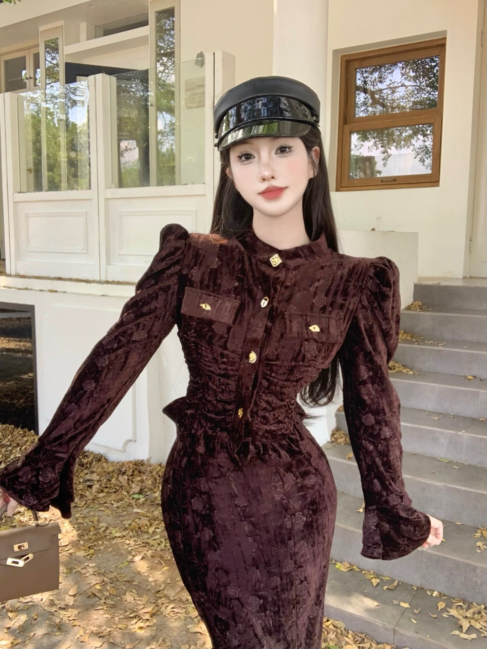Fold Western style fashion velvet skirt a set