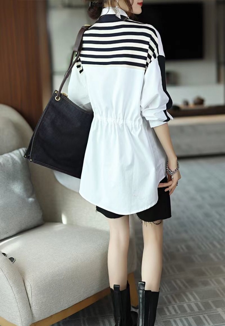 Knitted stripe splice coat irregular spring and autumn tops