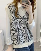 Retro pullover waistcoat knitted sweater for women