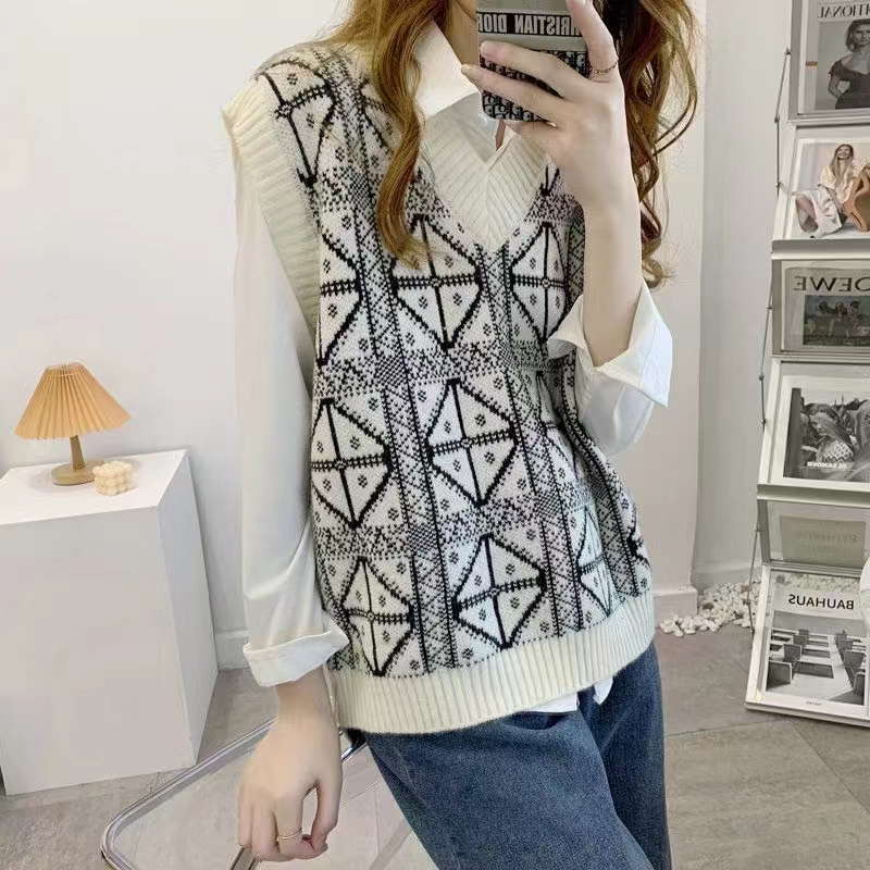 Retro pullover waistcoat knitted sweater for women