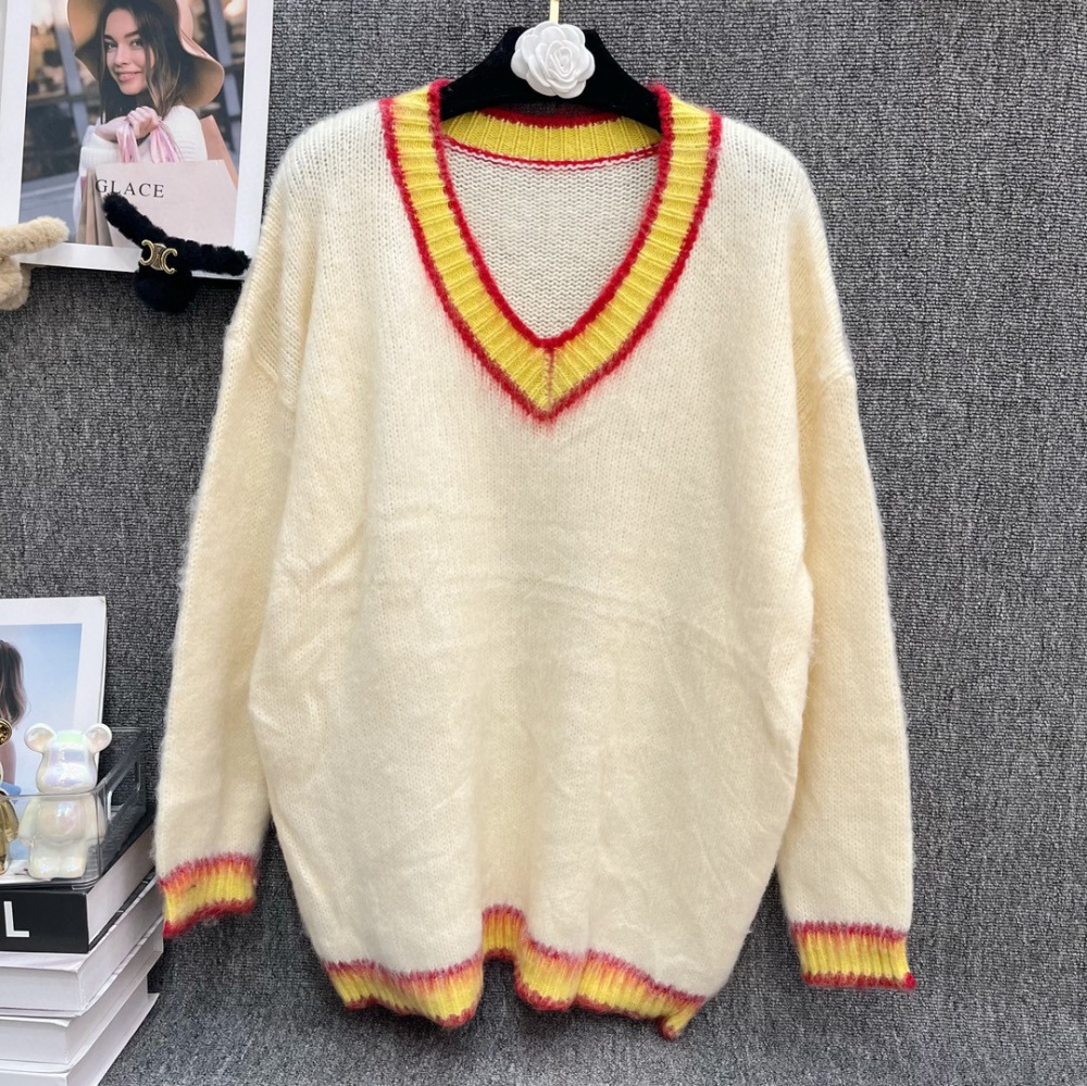 Long sleeve lazy mohair tops mixed colors slim sweater